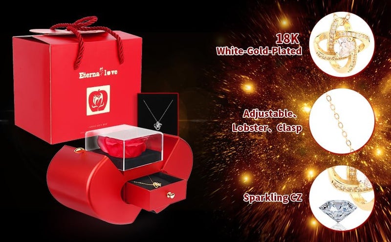 iceevery Store Preserved Handmade Red Rose With Hollow Clavicle Necklace,Jewelry Boxes With Necklace For Girlfriend,Wife,Mom With ''To My Love'' Card - Image 4